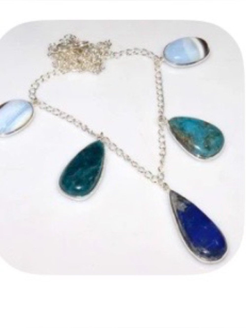Classy Lapis Lazuli Blue Apatite 925 Silver Plated Necklace 20"